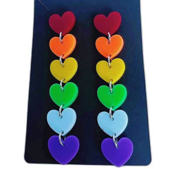 Rainbow Heart Earrings Pride Drop Dangling Earrings LGBTQ+ - Picture 1 of 4